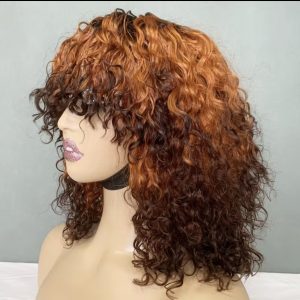 Fringe curly virgin wig 3 tone