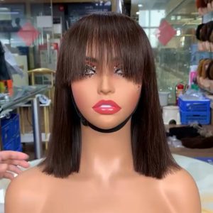 Human hair bang wig brown